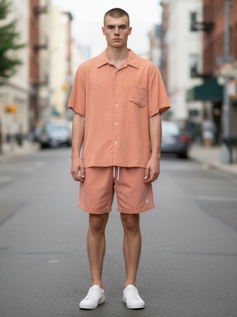 ALL FENIX Button Up & Short Set Orange S